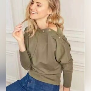 Stella & Dot Weekender olive green Slouchy long sleeve Top sz small